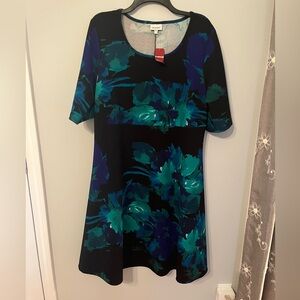 Avenue Black and Teal Floral Dress